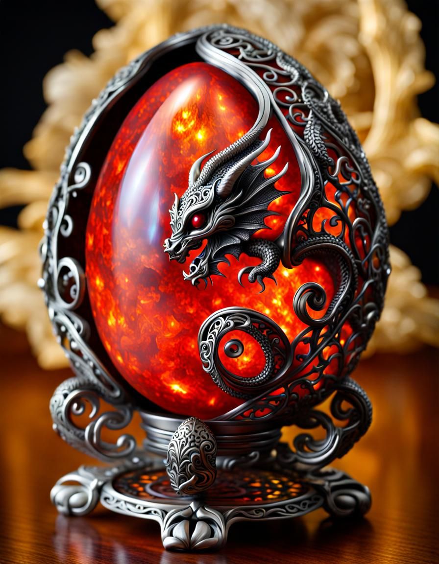 Ornate Dragon Egg with Baby Dragon Inside