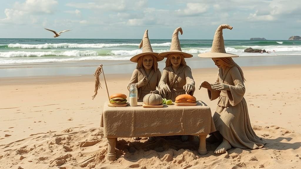 Sand Witches Making Sandwiches on the Beach