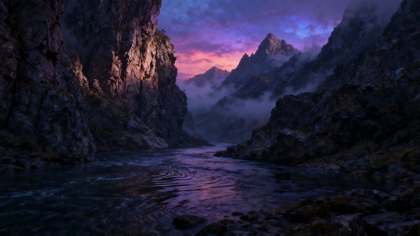 Epic Mountain River at Twilight - Hyperrealistic Digital Mat...