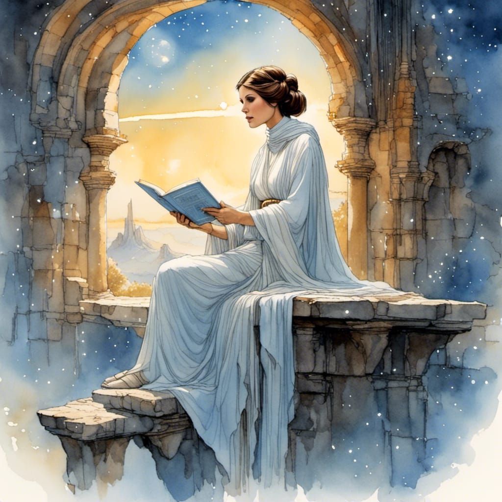Princess Leia Reading in Space: Fantasy Concept Art