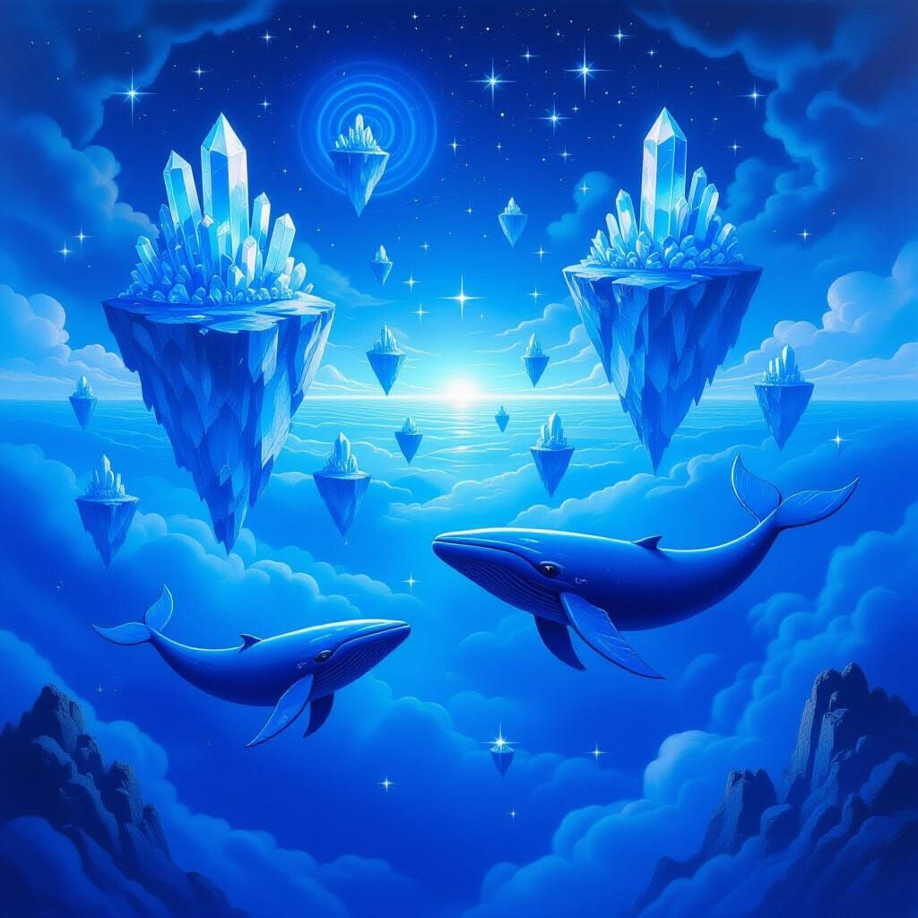 Surreal Azure Dreamscape with Clockwork Whales