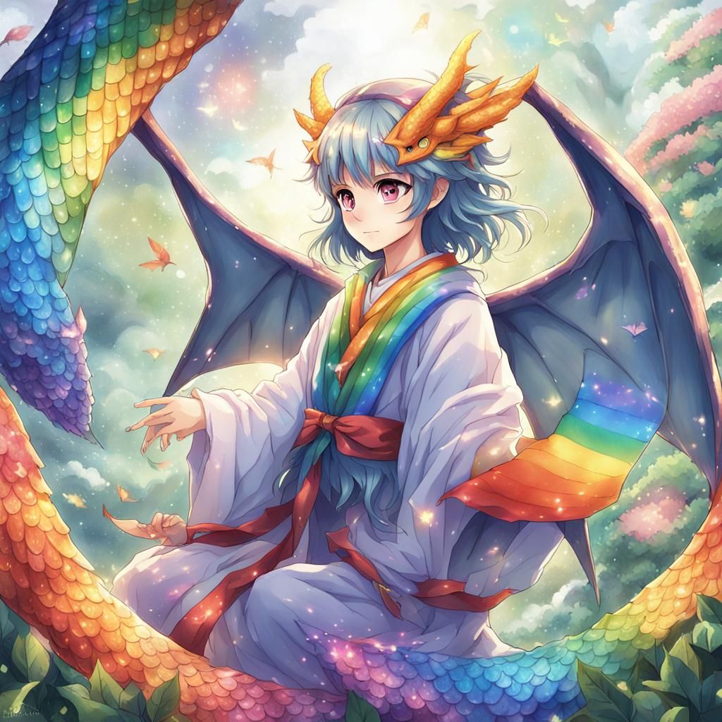 Rainbow Dragon Fairy in Anime Style