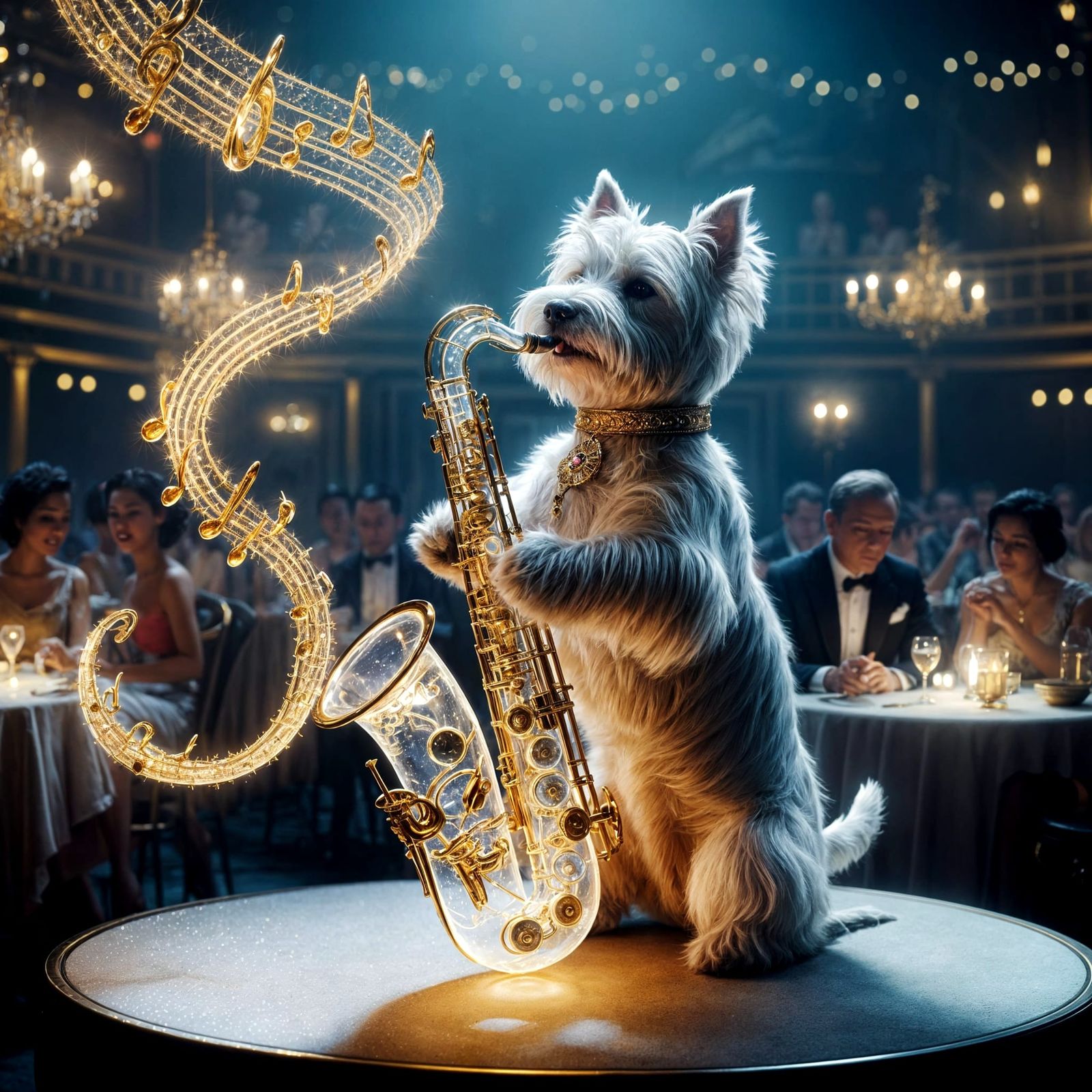 Westie Plays Saxophone, Musical Ballerina in 1950s Club