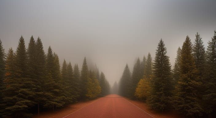 Ethereal Road Through Fog and Smoke