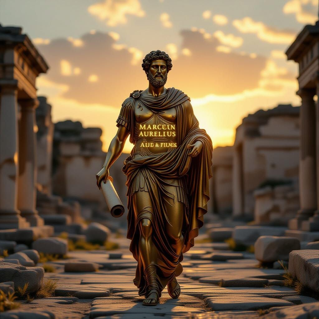 Marcus Aurelius Sculpture in Ruined Roman Courtyard