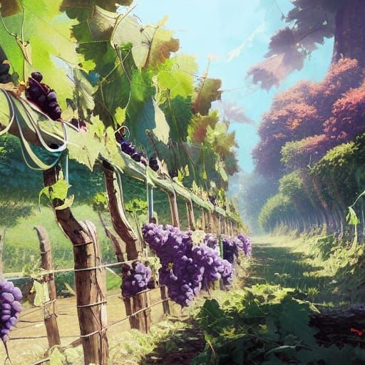 Lush Vineyard with Vibrant Grapes in Golden Light