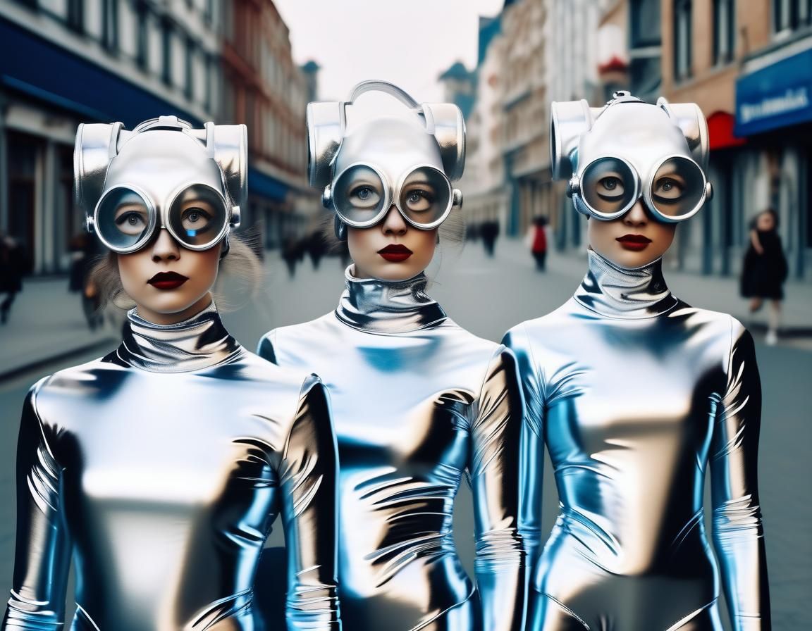 Futuristic Women with Goggles in City Street