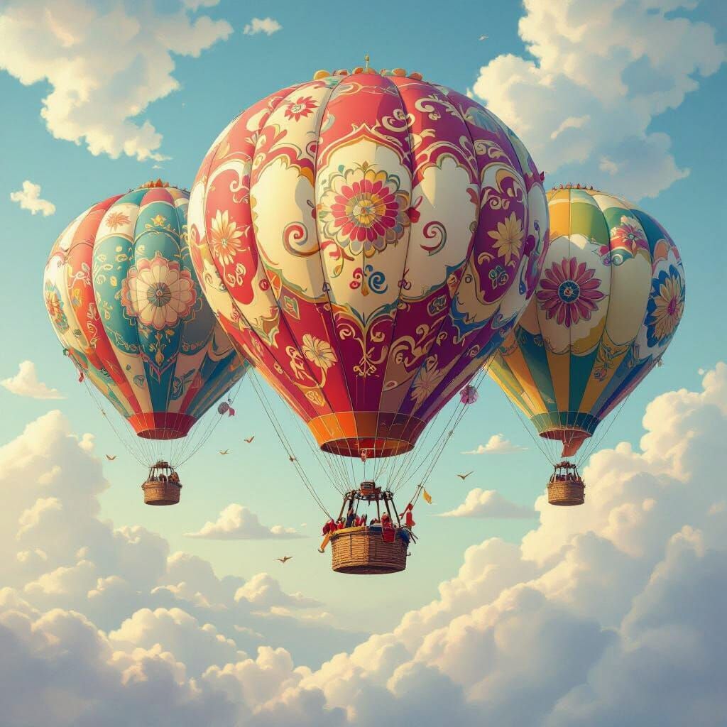 Whimsical Hot Air Balloons Floating in Dreamy Sky