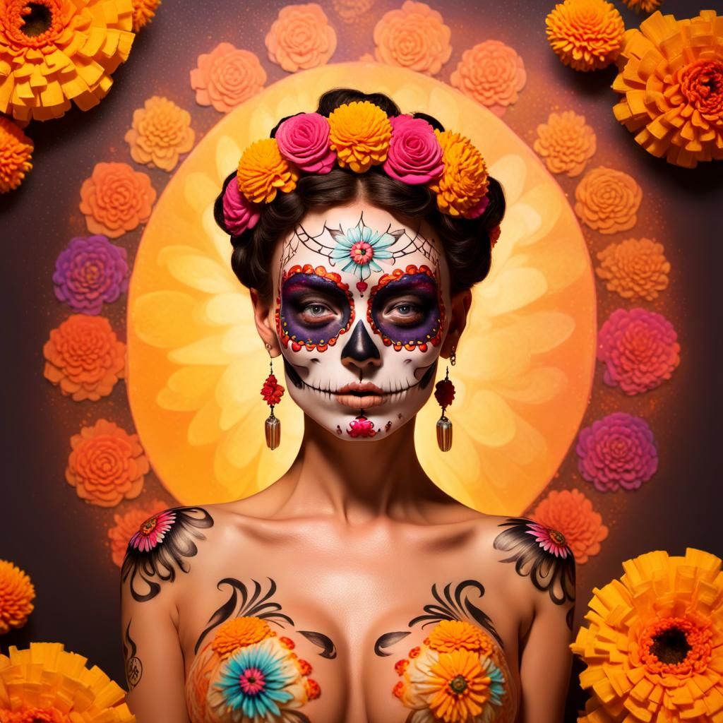 Vibrant Sugar Skull Woman in Día de los Muertos Art
