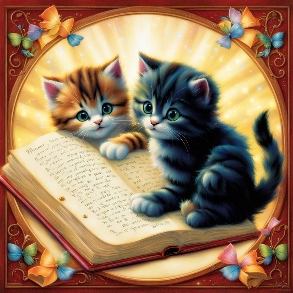 Pixar Kittens in Iridescent Storybook Illustration