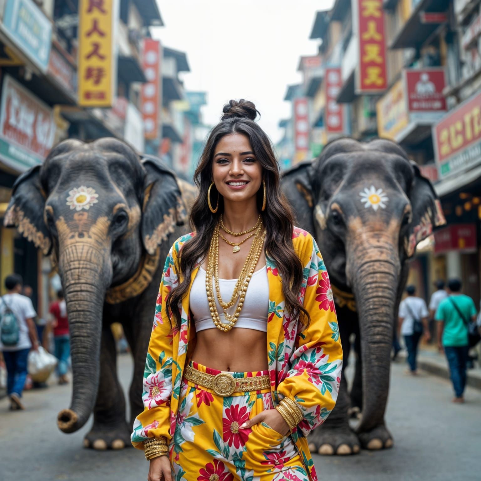Bollywood Hip Hop Woman Guarded by Elephants