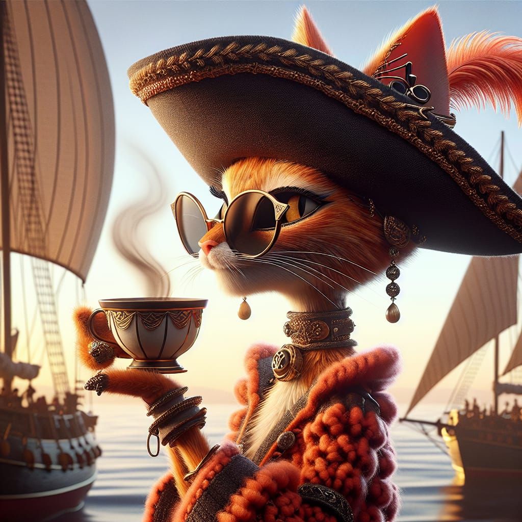 Kitty Redfur's sipping on her coffee.