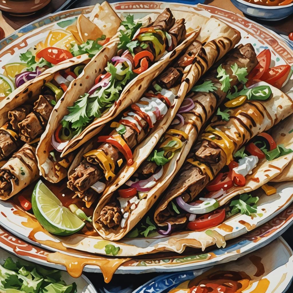 Shawarma Plate in Gouache Style Impressionist Painting