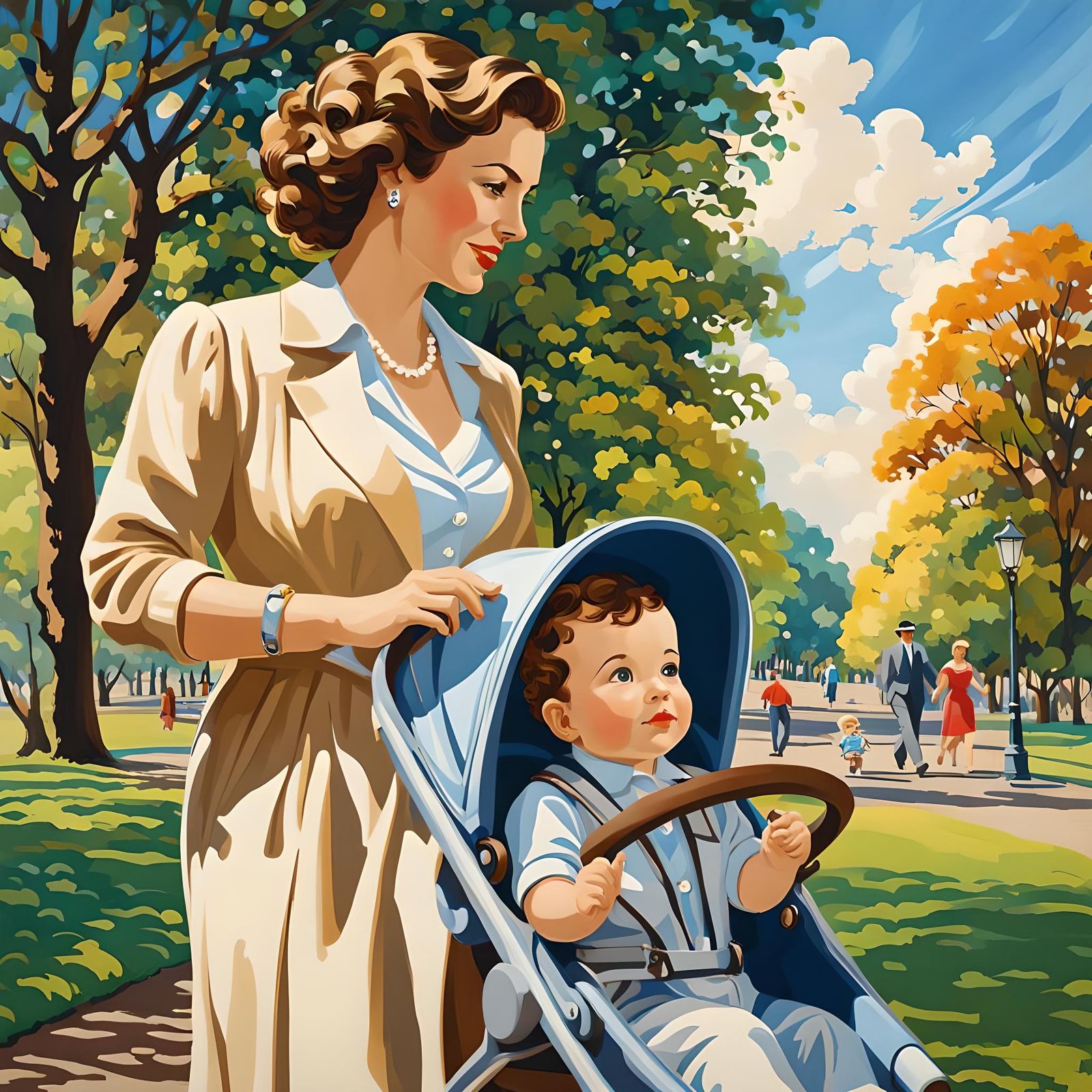 Nostalgic Park Scene: Mother and Children, 1954