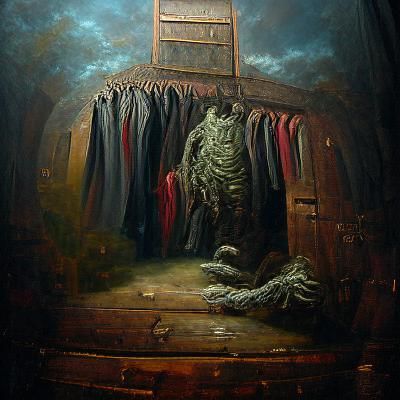 Sinister Wardrobe: An Oil Painting Horror Scene