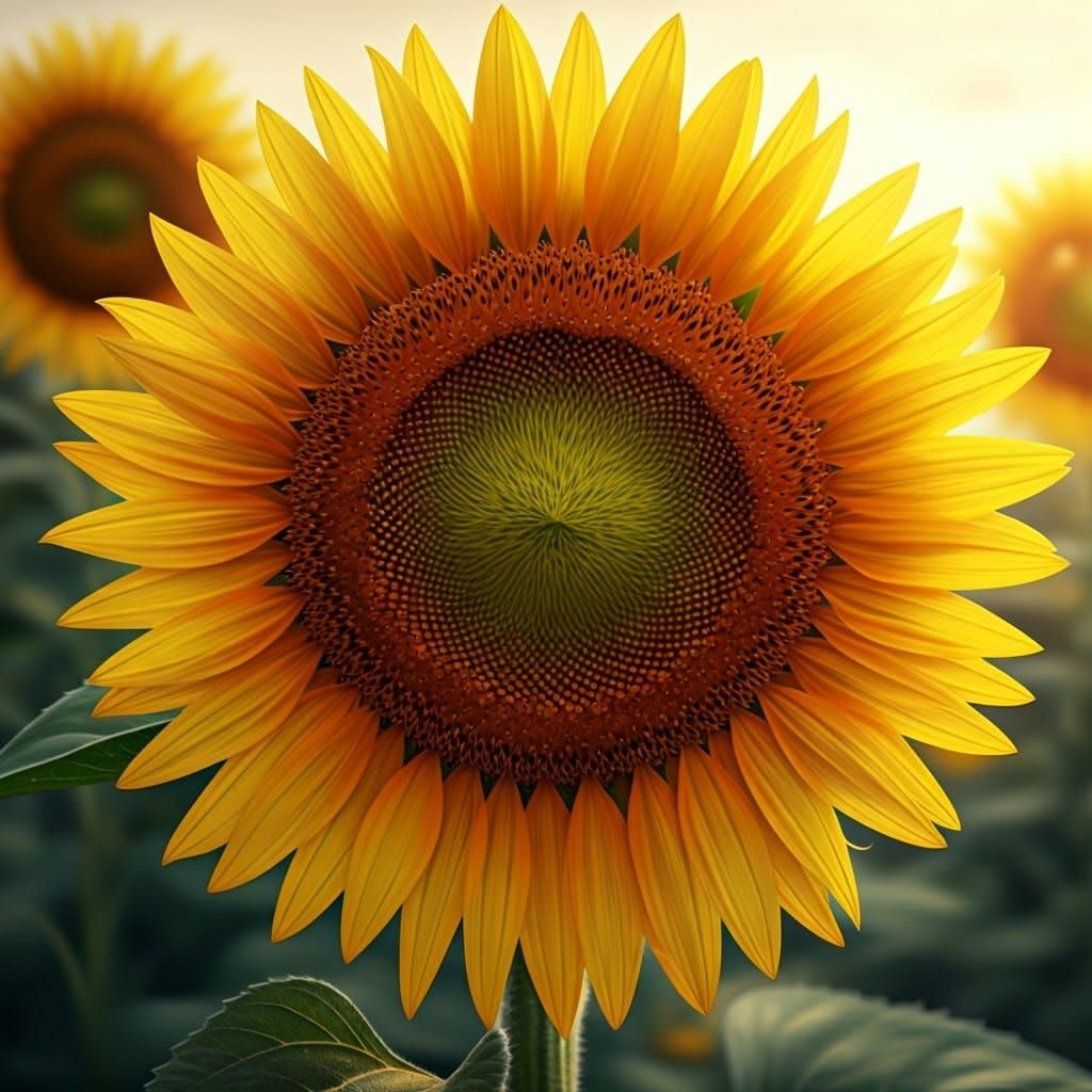 Hyperrealistic Sunflowers with Human Faces in a Golden Backg...