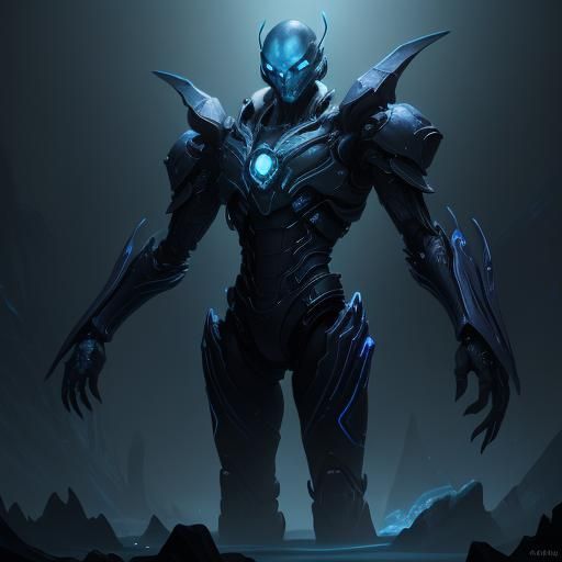 Bioluminescent Insectoid Alien in High-Tech Lair