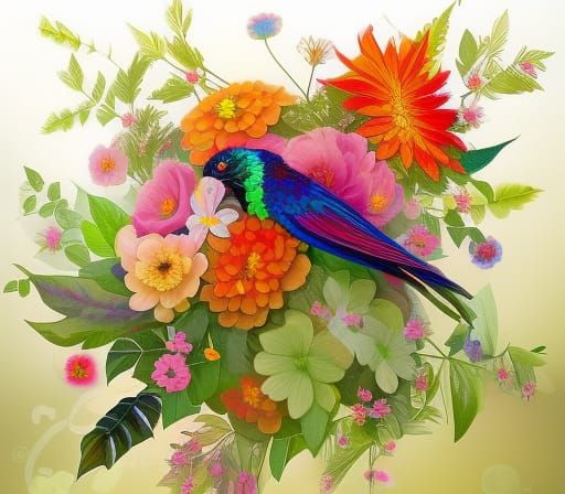 Rainbow Lorikeet in Jewel-Toned Floral Art Nouveau