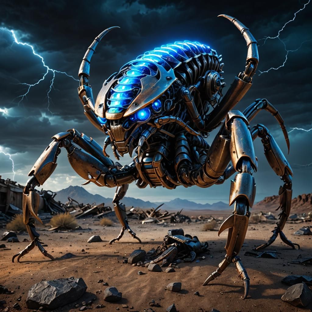 Hyper Realistic Robotic Scorpion in Wasteland