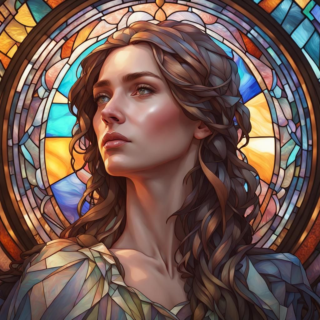 Stained Glass Woman Portrait, Digital Concept Art