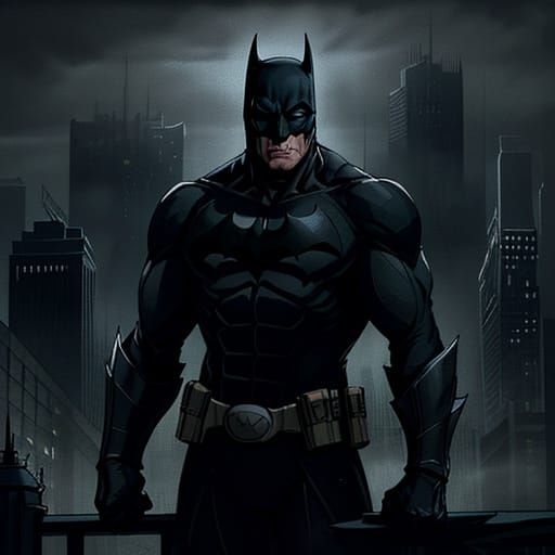 Gotham City Batman Silhouette in Moody Nighttime Atmosphere