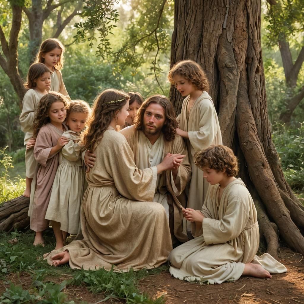 Jesus Welcomes Children: Classic Oil Painting