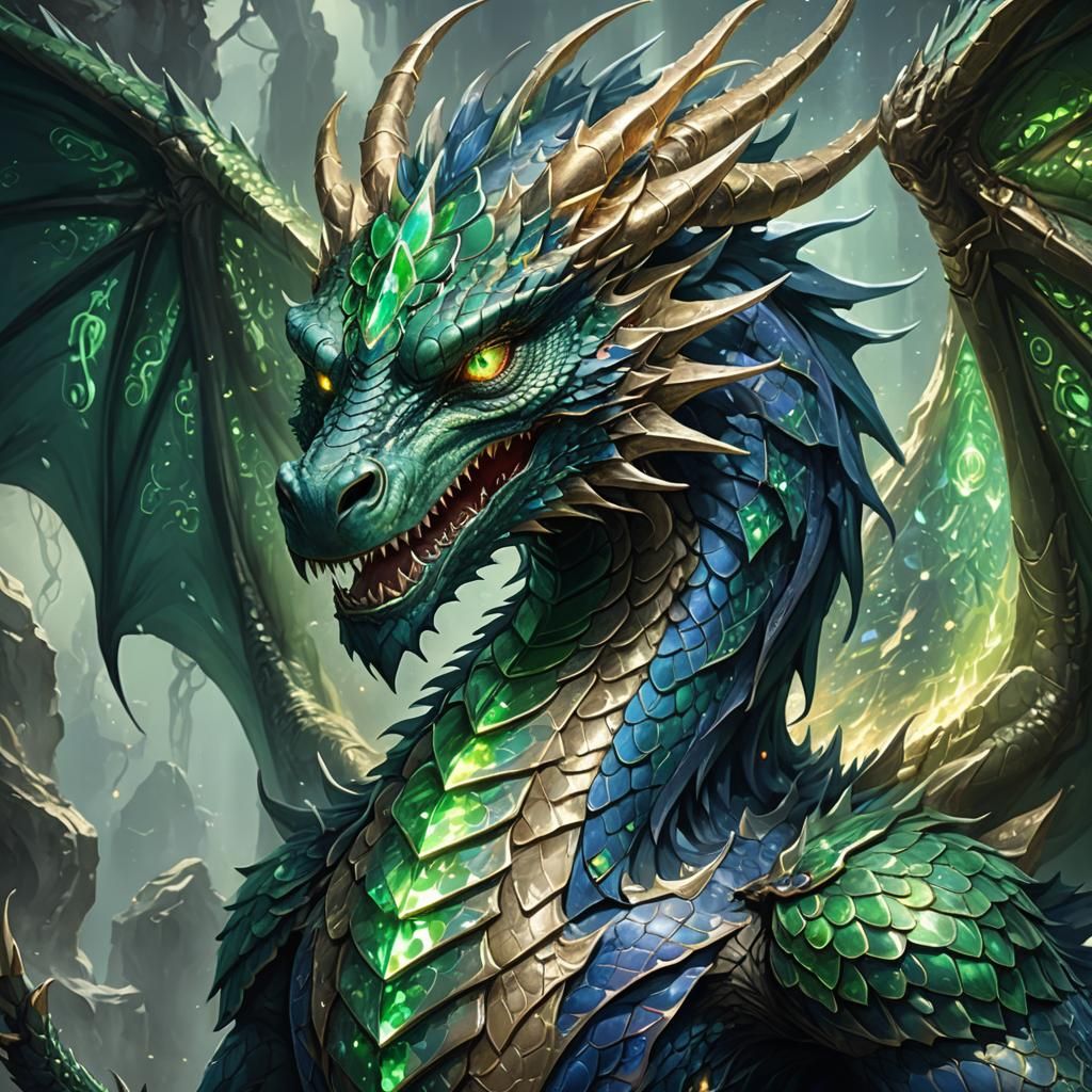 Majestic Dragon with Gem Scales in Ghibli Style