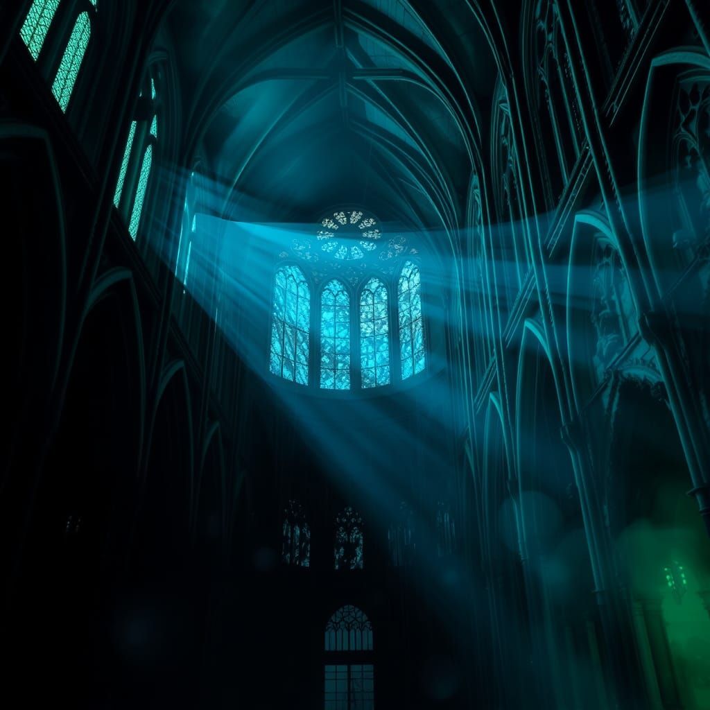 Eerie Gothic Cathedral Interior in Dark Surreal Style