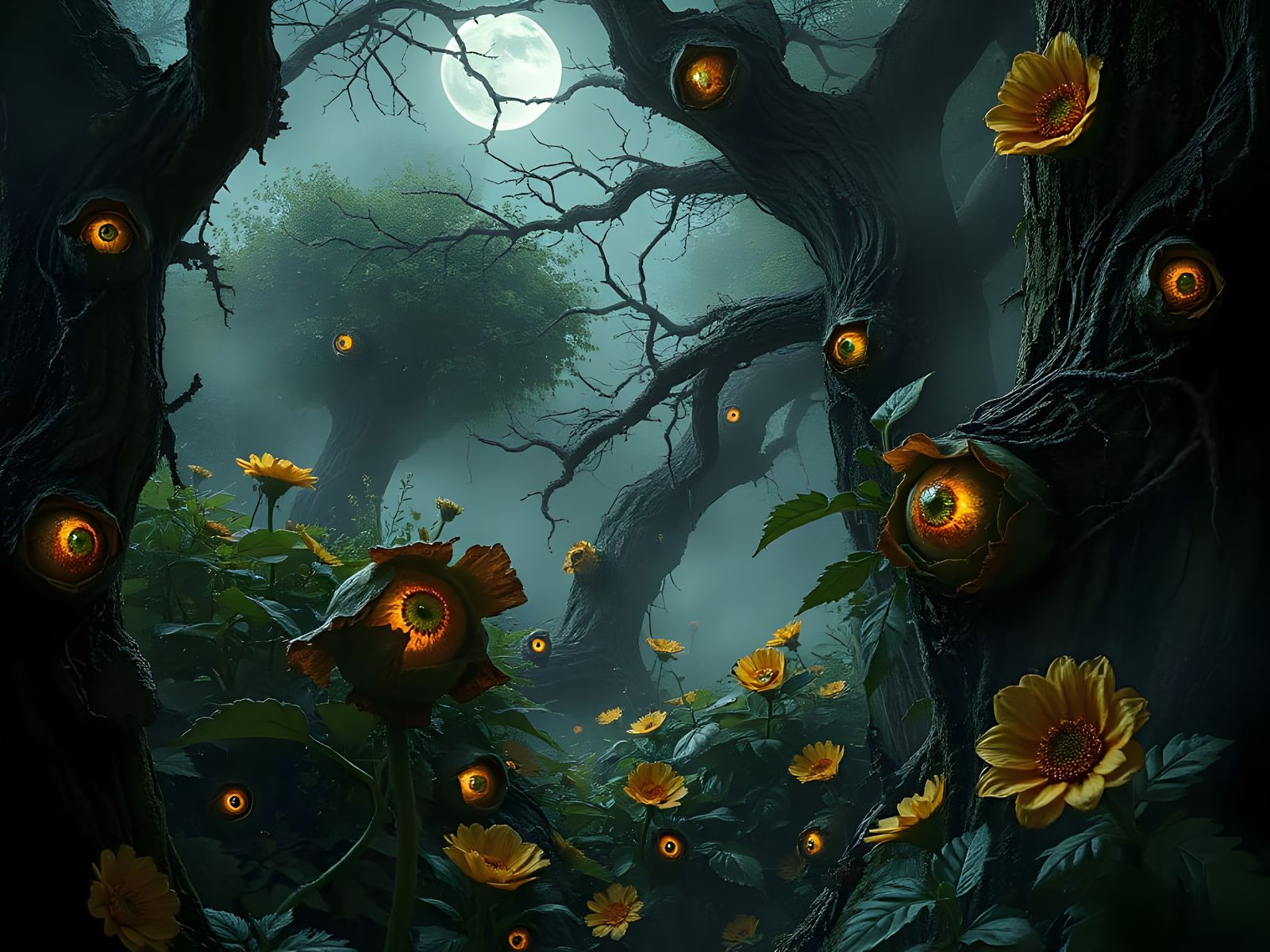 Eerie Garden of Creepy Eyes: A Chilling Vision
