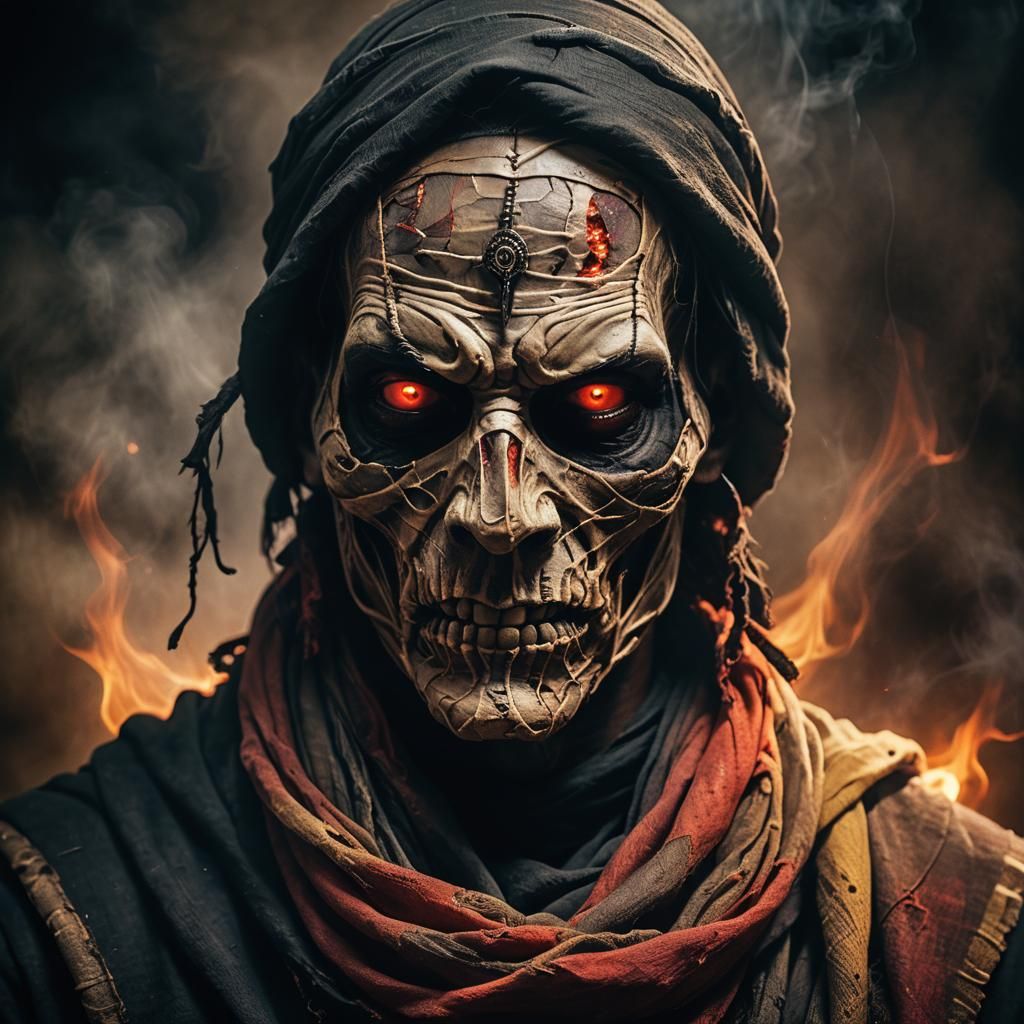 Skeleton mummy with red eyes