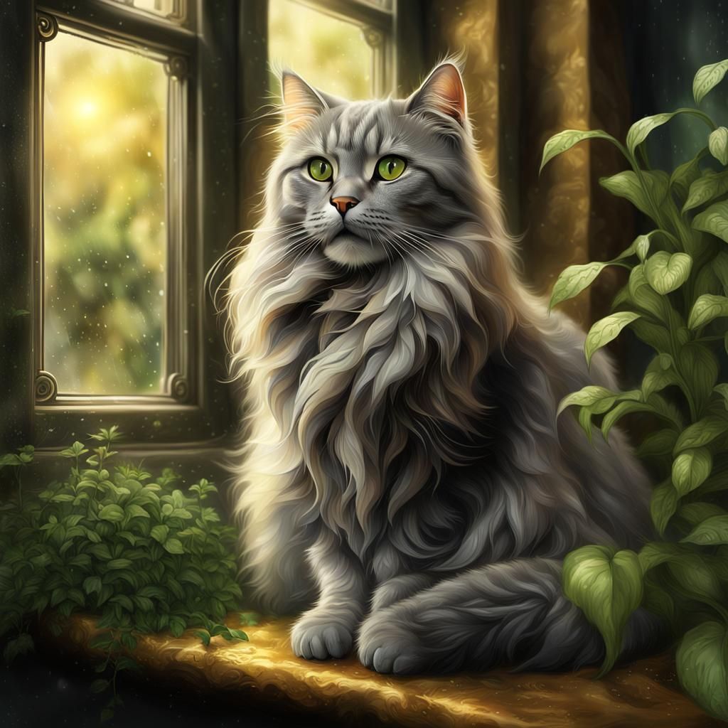 Longing Cat Gazing out Rainy Window