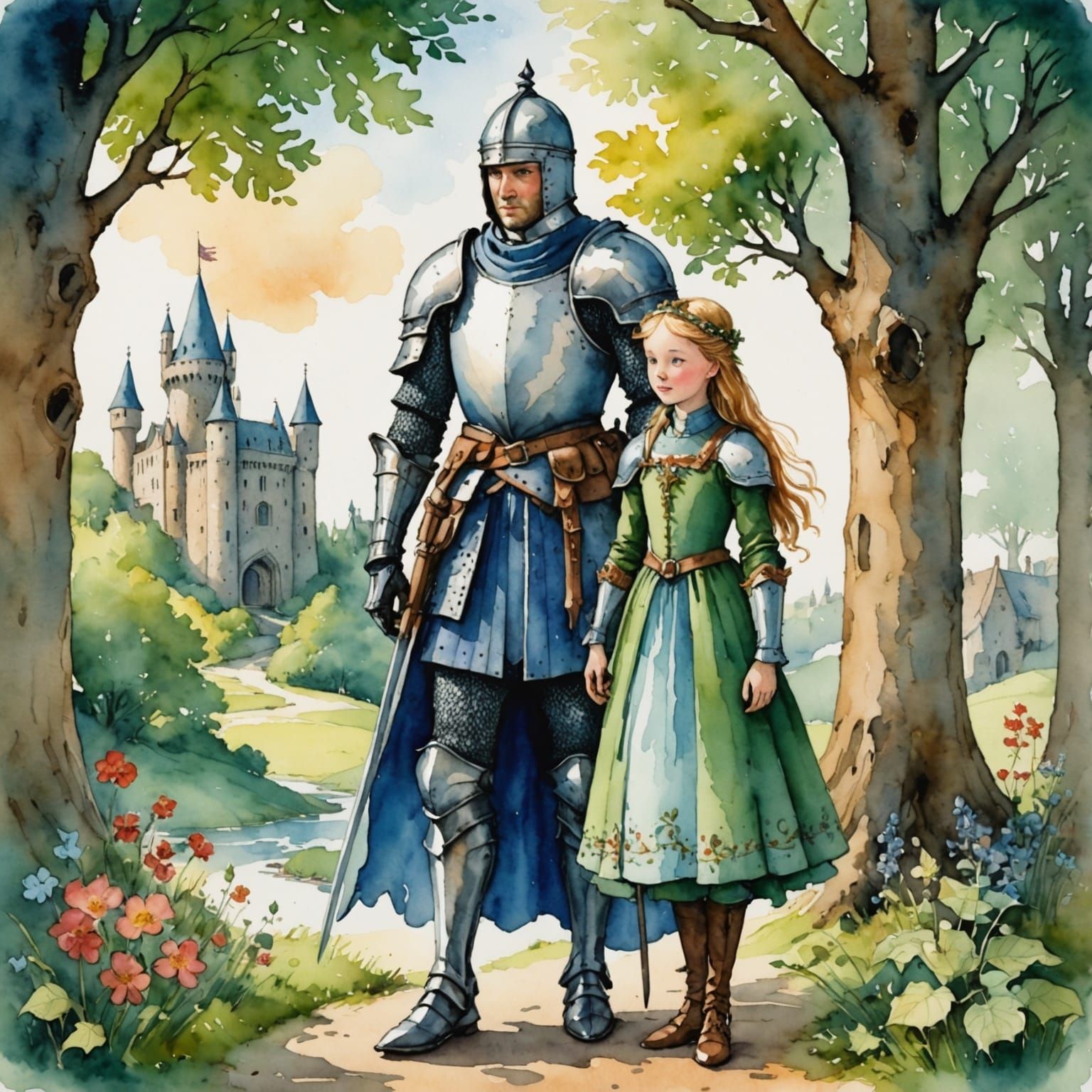 Medieval Princess in Whimsical Watercolor