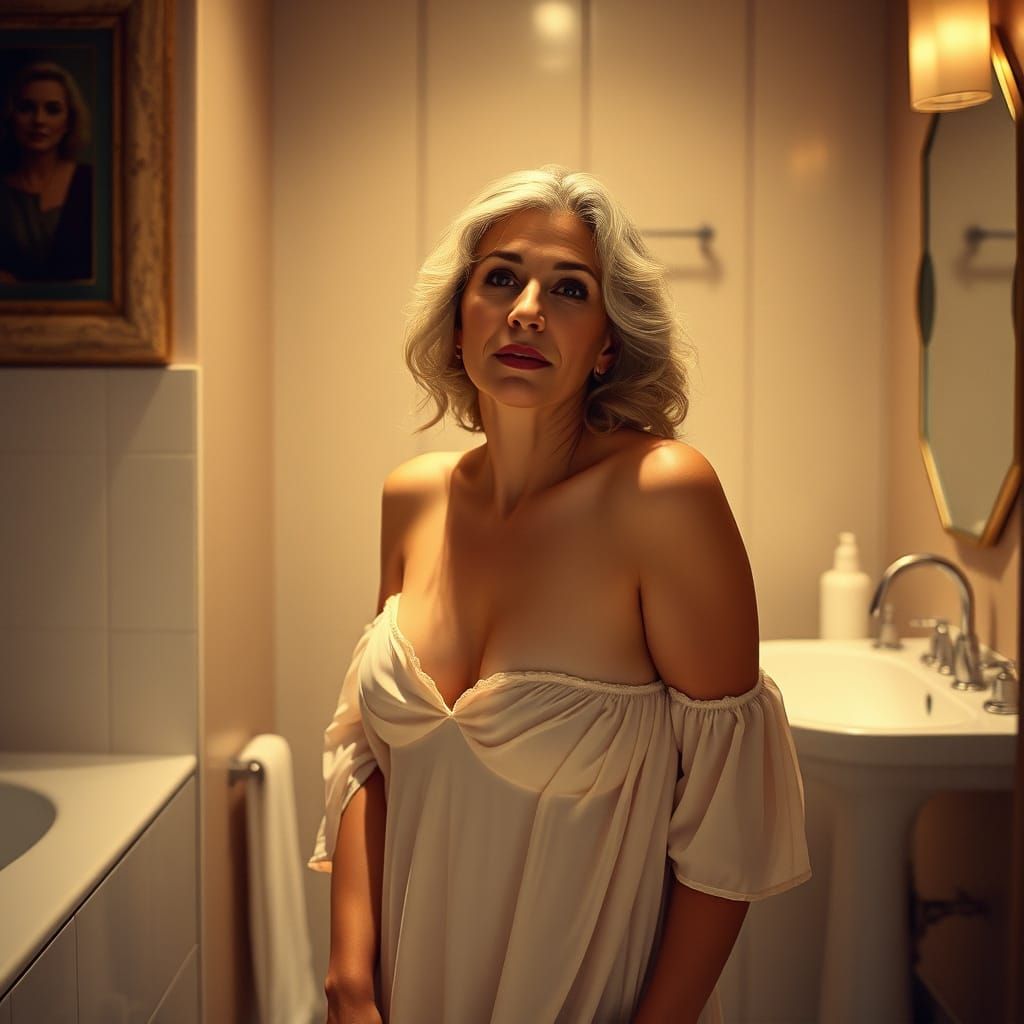 Elegant Woman in Bathroom, Art Nouveau Style