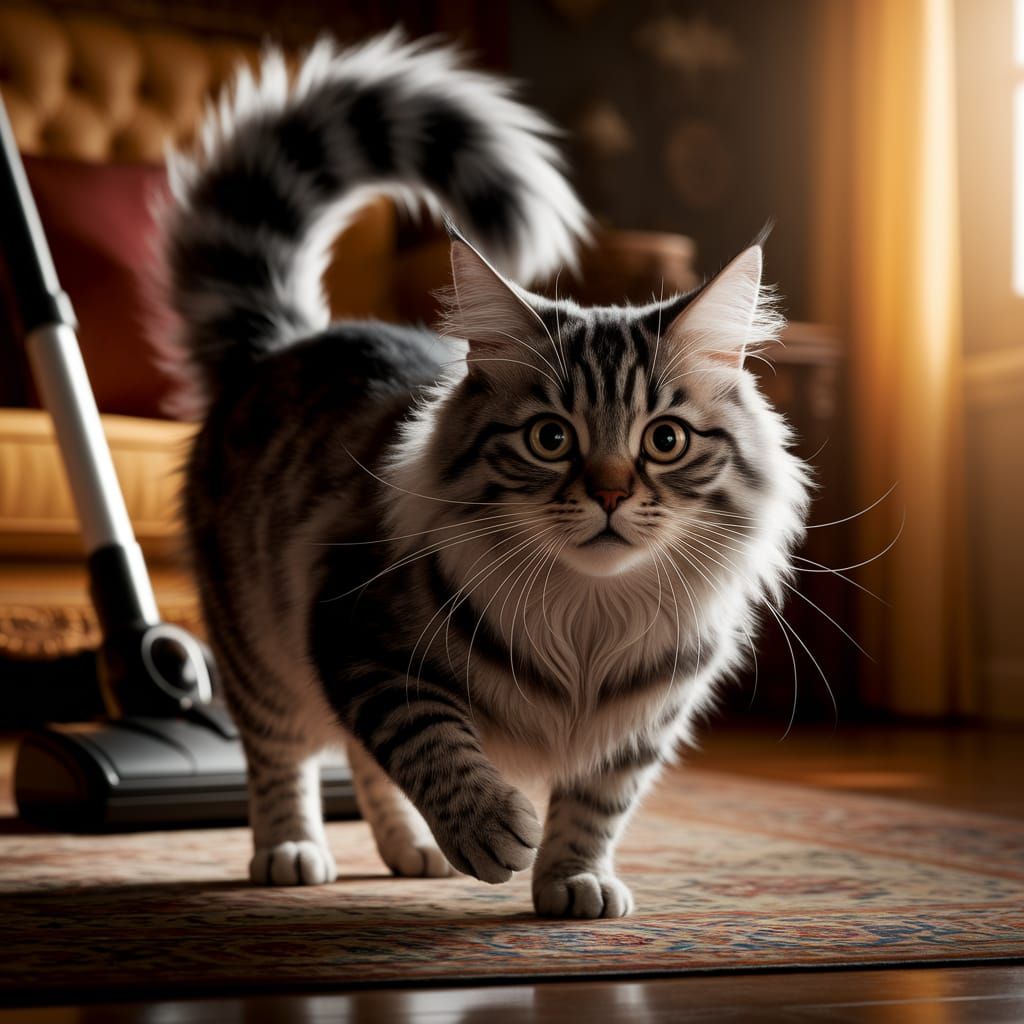 Startled Cat Fears Vacuum Cleaner in Dramatic Photo