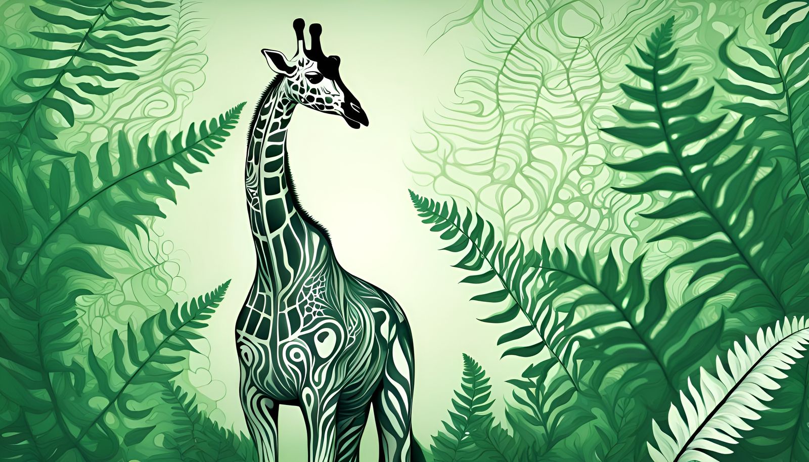 Giraffe in Mystical Jungle: Abstract Vector Fractal Art