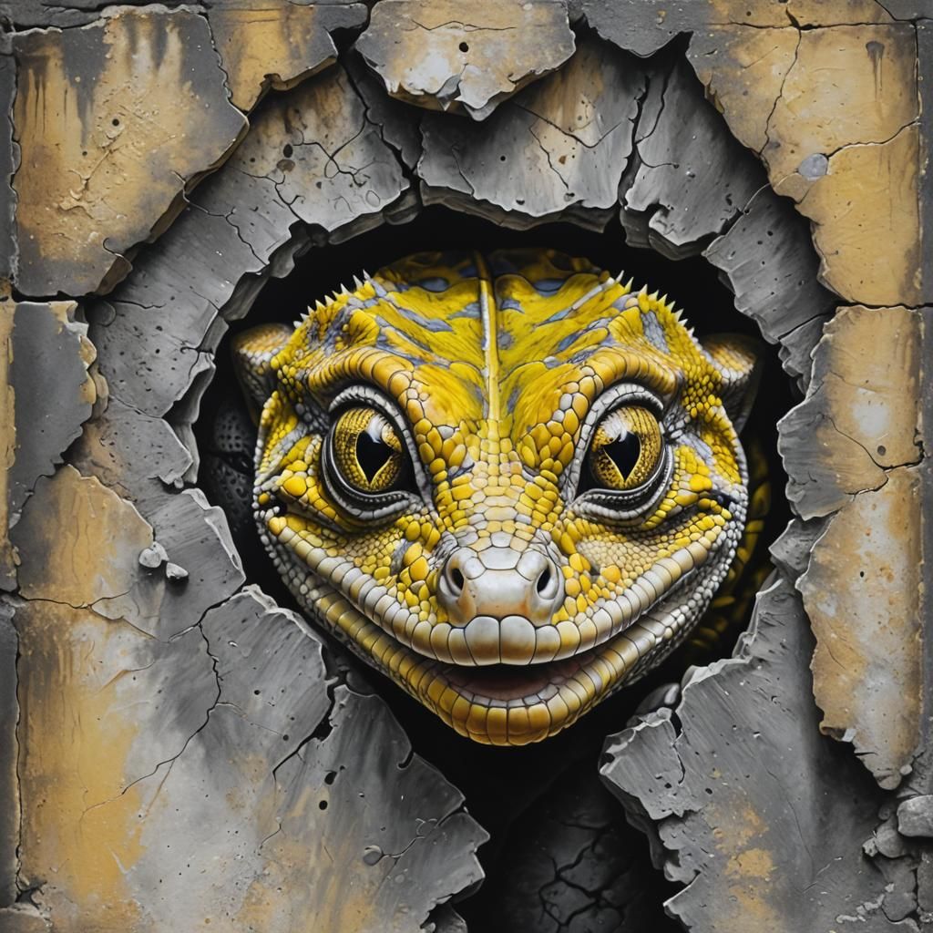 Detailed Charcoal Drawing of a Gecko Head