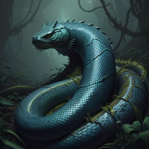 Hissing Snake on Vine in Dark Fantasy Style