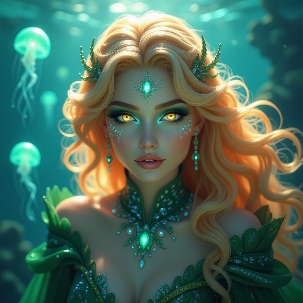 Mystical Sea Enchantress in Surreal 3D Style