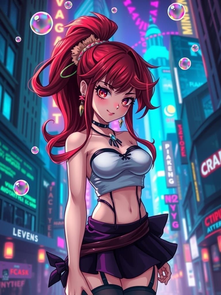Anime Villainess in Futuristic Cityscape