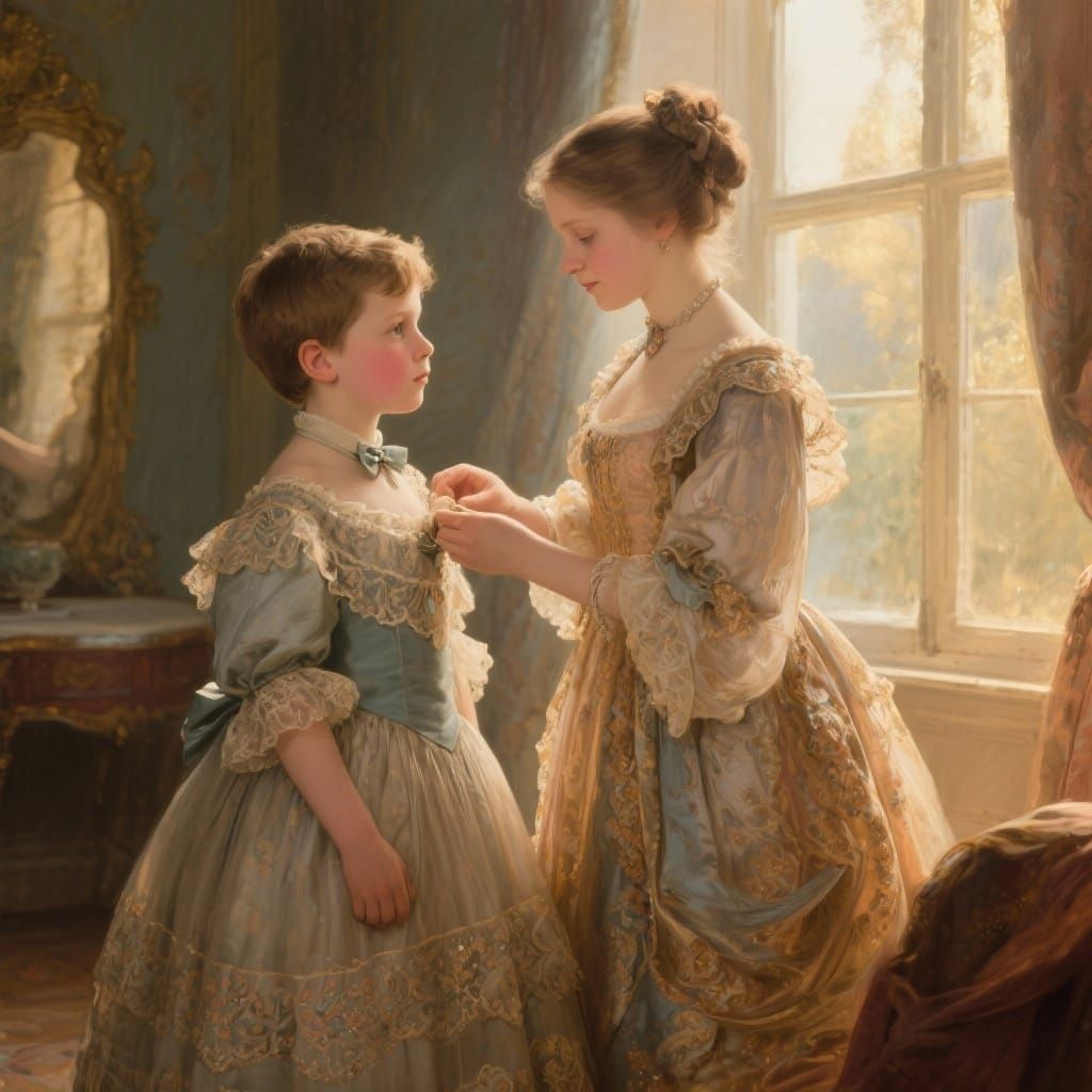 Edwardian Boy Dressed in Gown by Sister