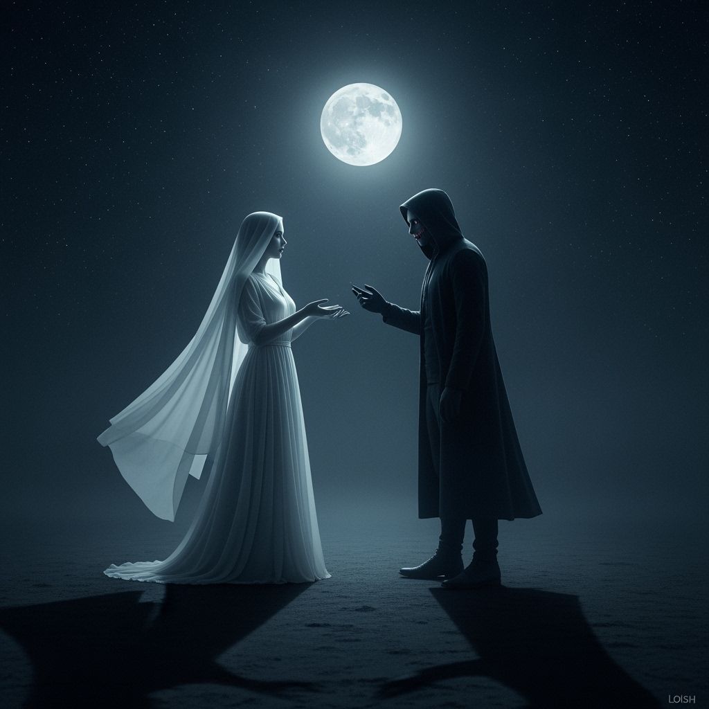 Ghost and Shadow Man Converse Under Moonlight