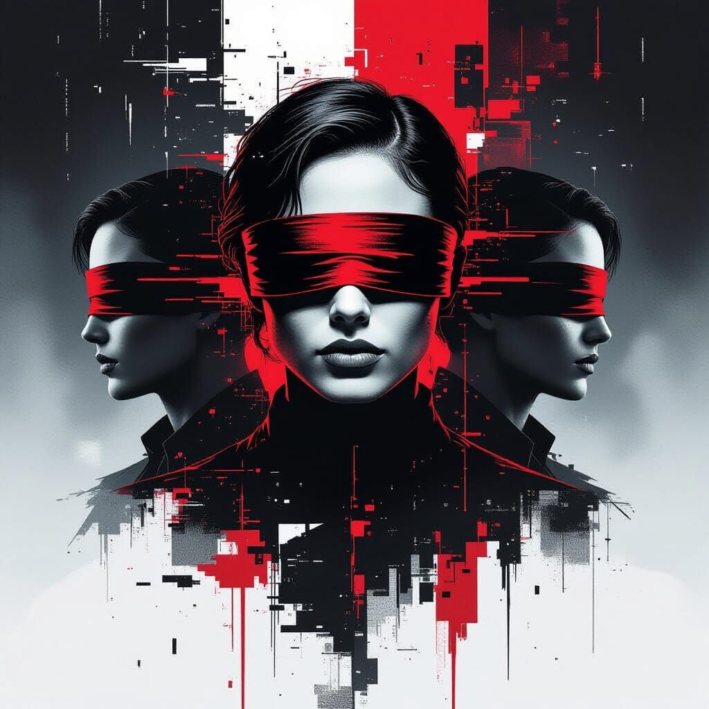 A high-contrast, monochromatic digital art piece with a surr...