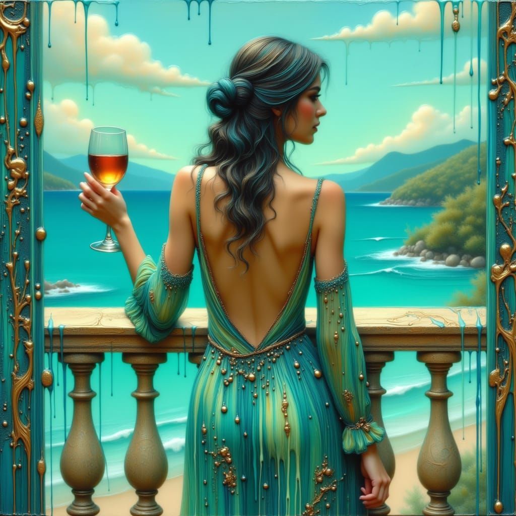 Surreal Greek Goddess with Wine, in Impressionist Oil Painti...