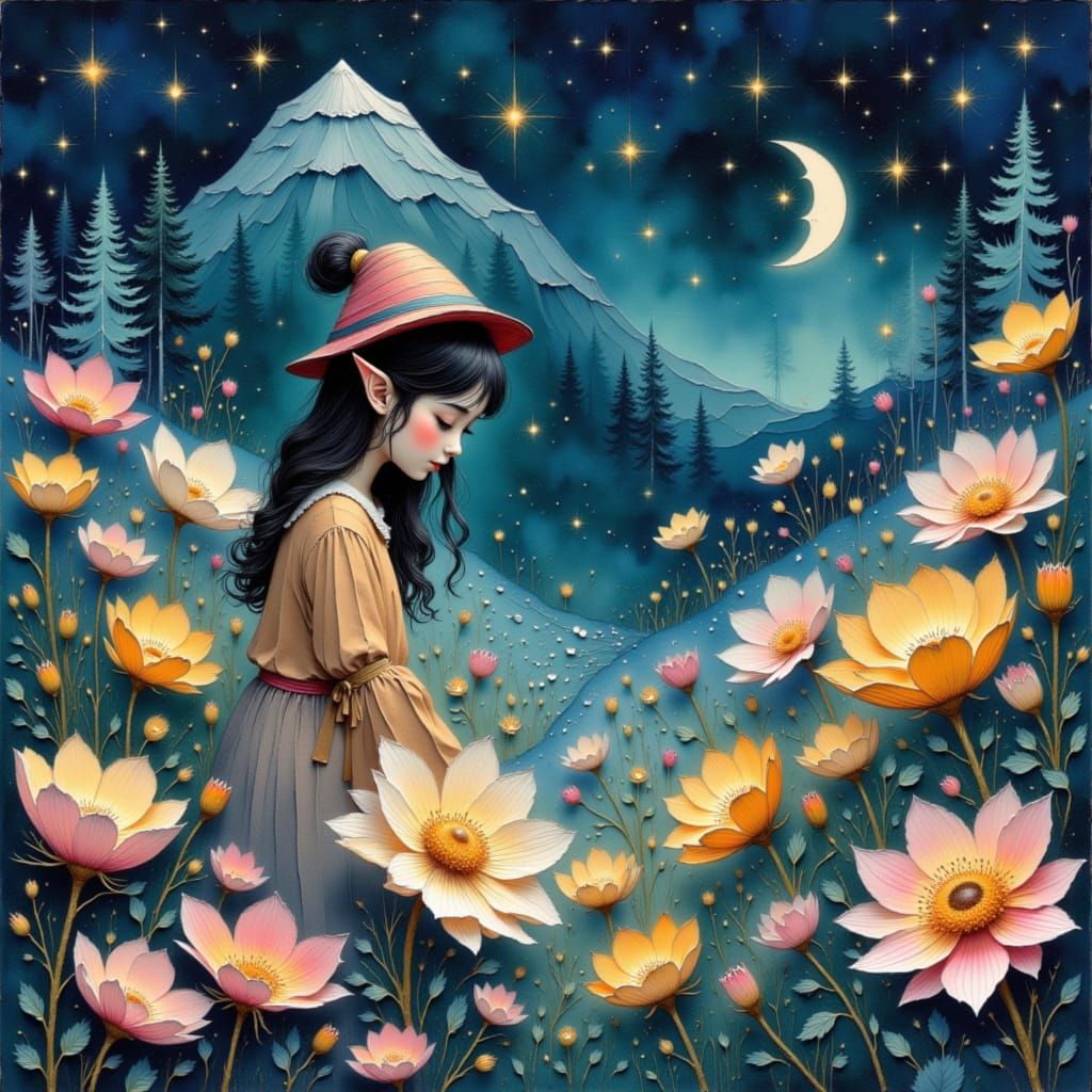 Whimsical Elf Tends Enchanted Winter Garden