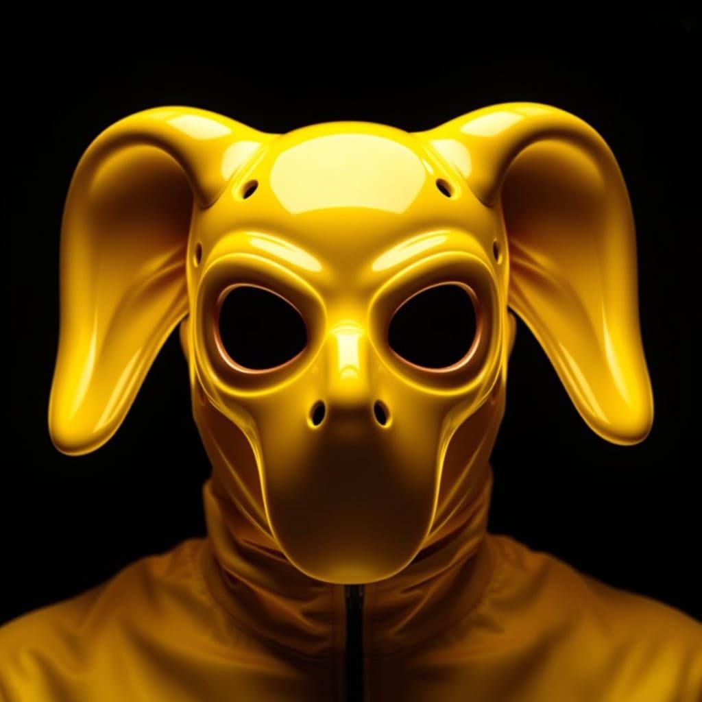 High Contrast Portrait with Latex Mask in Fashion Style