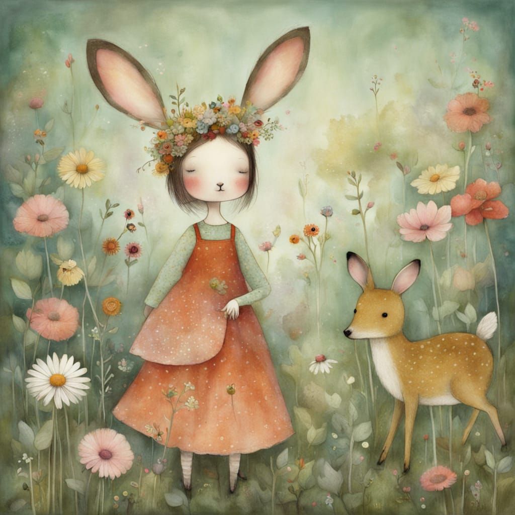 Whimsical Fairy Deer in a Vibrant Summer Landscape