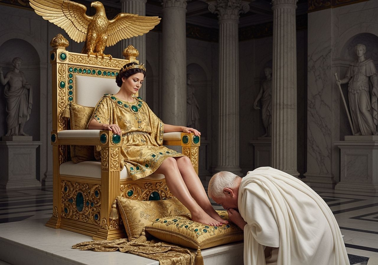 Empress Messalina on Emerald Throne, Ornate Roman Scene