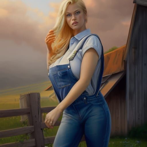 Blonde Farmer's Daughter Portrait in Detailed Render