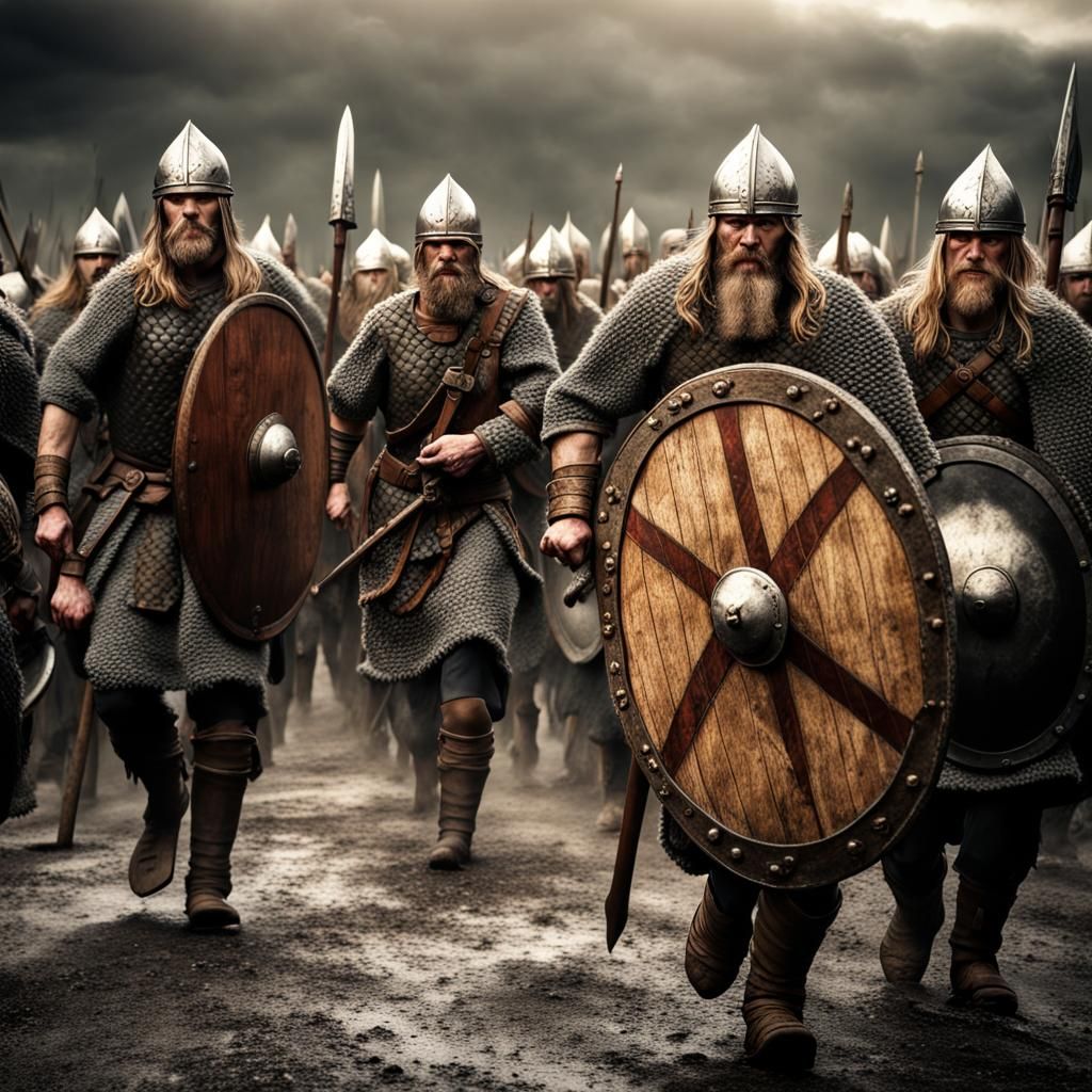 Norse Pagan Warriors March in Chiaroscuro