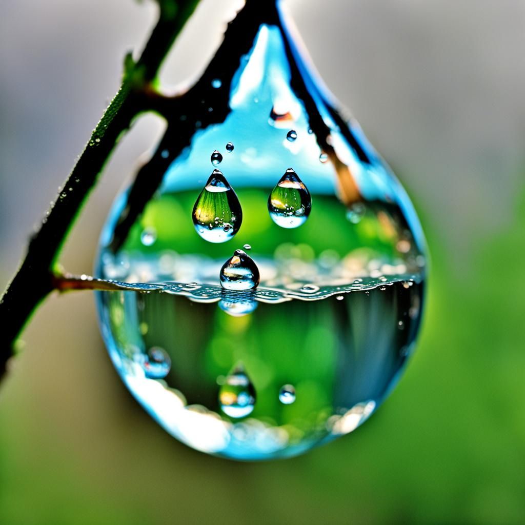 Upside Down World Reflected in Raindrop